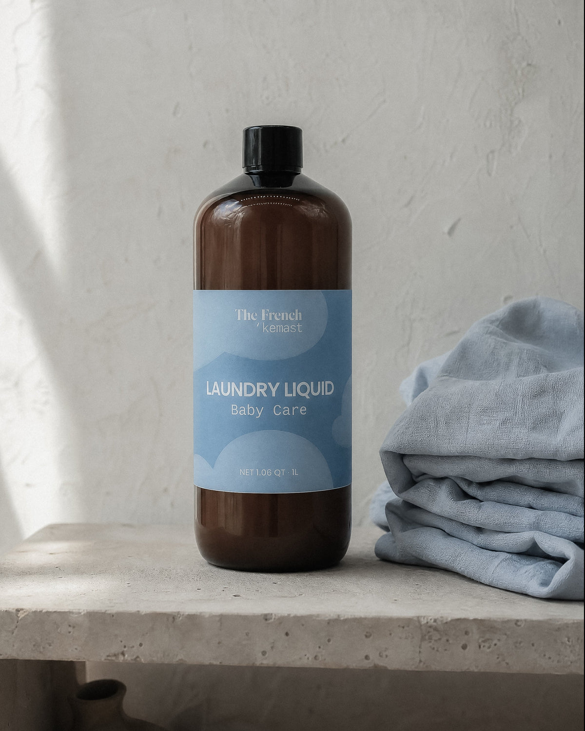 The French Kemest Baby Care laundry liquid label showing its four named ingredients